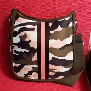 Camouflage Crossbody Bag with Pink Stripe